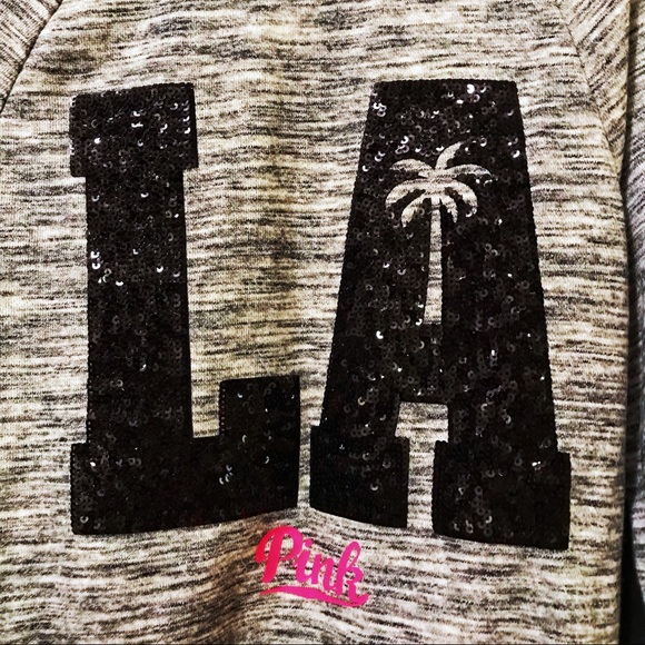 VS Pink sequin LA Palm Tree racing stripe sweatshirt rare - Picture 2 of 6